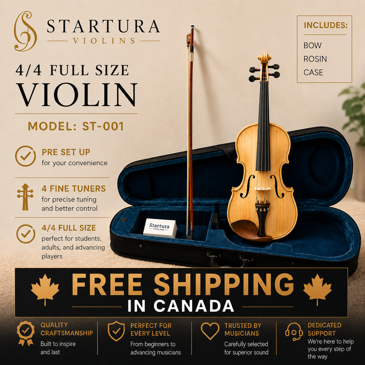 4/4 Full Size Violin Kit ST-001 – Startura Violins